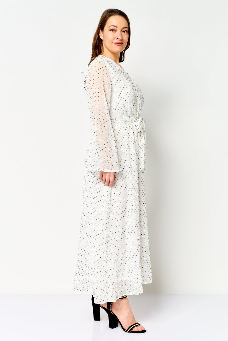 Kathy Ireland Women Microdot Maxi Dress, White - Image 3