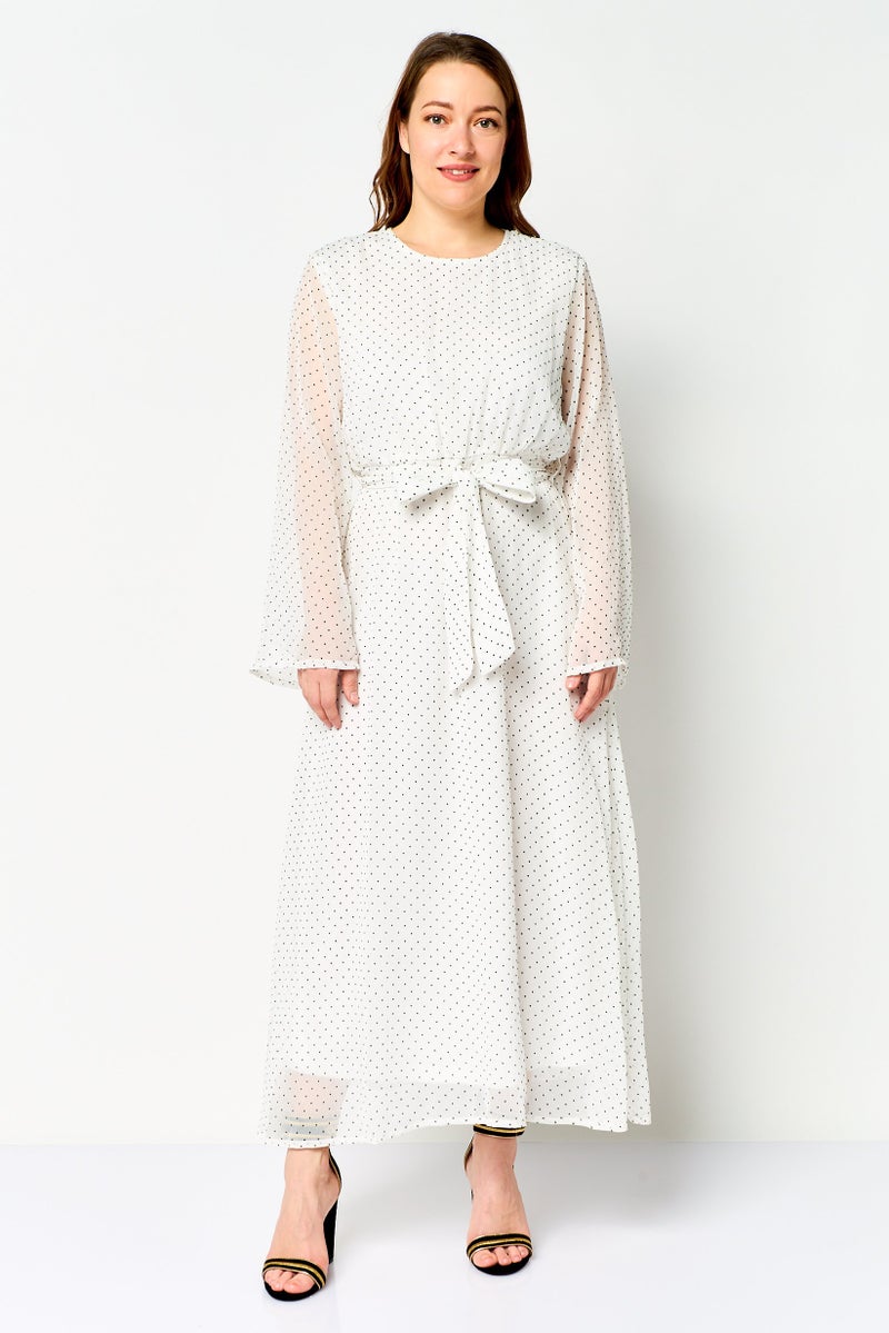 Kathy Ireland Women Microdot Maxi Dress, White - Image 1
