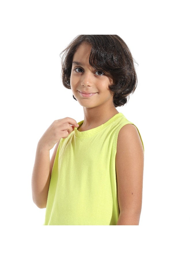 Andora Cut Sleeves Loose Fit Basic T-Shirt_Yellow - Image 4