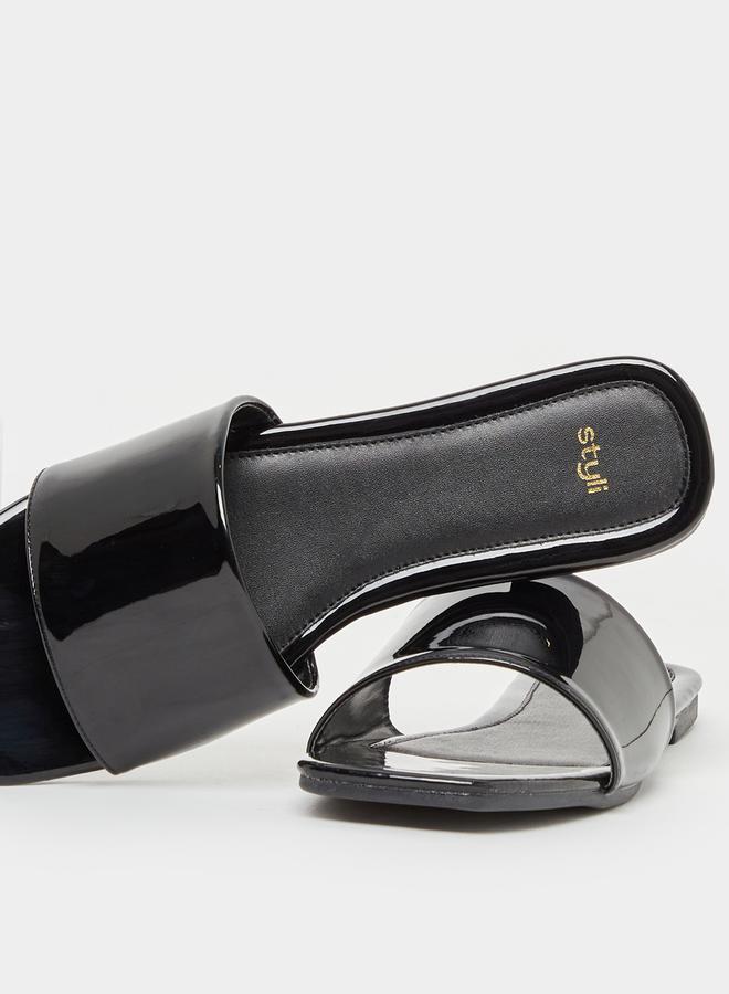 Styli Leather Look Open Toe Flat Sandals - Image 3