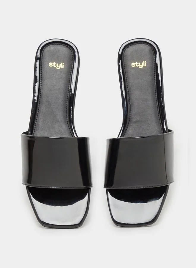 Styli Leather Look Open Toe Flat Sandals