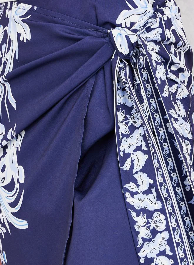 ستايلي Printed Wrap Front Detail Midi Skirt