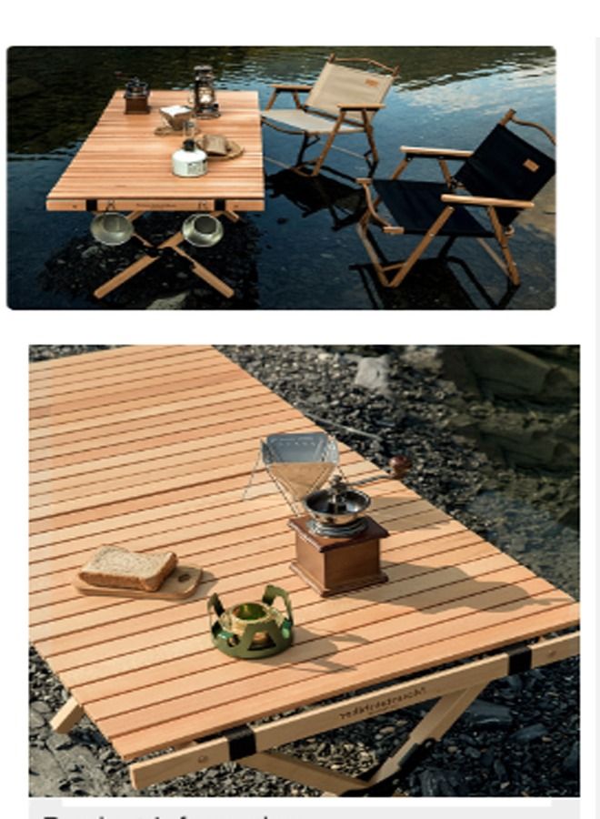 fashionhome 1 Piece Multipurpose Use Durable Portable Outdoor Dining Table Egg Roll Foldable Camping Bamboo Table with Caring Bag 60x45x38 cm  - Image 5