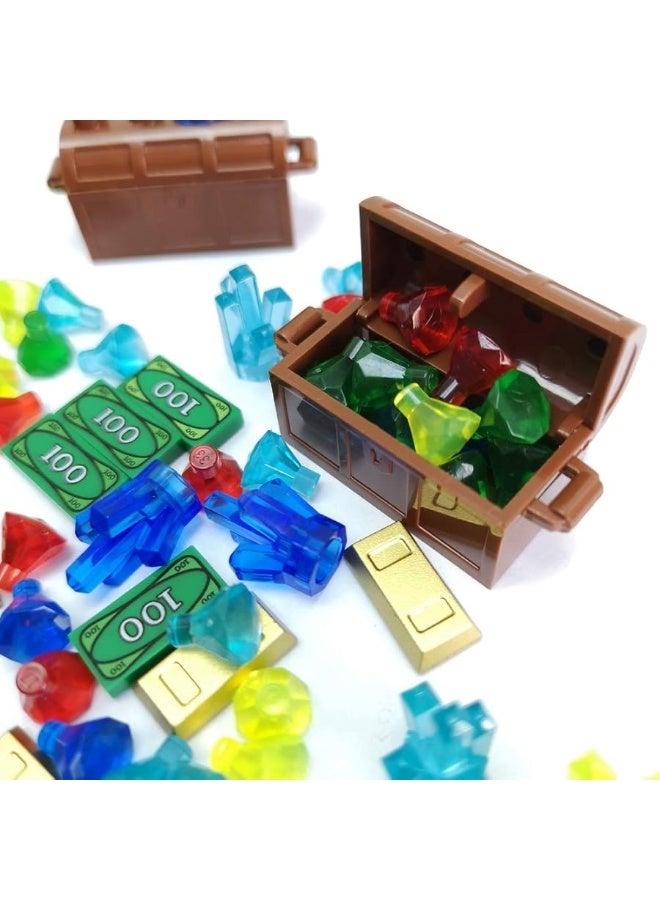 ZHX Treasure Accessories Jewel Chest, Gems Diamonds, Bullion Gold Bar, Crystals, 100 Dollar Bill Cash Toy Pirate Building Blocks Set for Kids 5 6 7 8 Years Old - Image 4