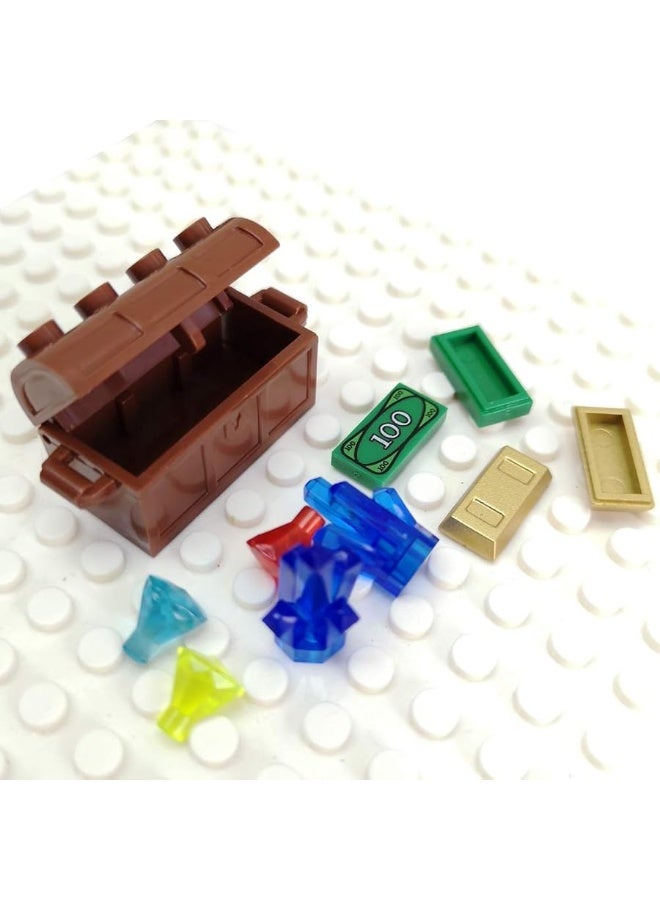 ZHX Treasure Accessories Jewel Chest, Gems Diamonds, Bullion Gold Bar, Crystals, 100 Dollar Bill Cash Toy Pirate Building Blocks Set for Kids 5 6 7 8 Years Old - Image 5