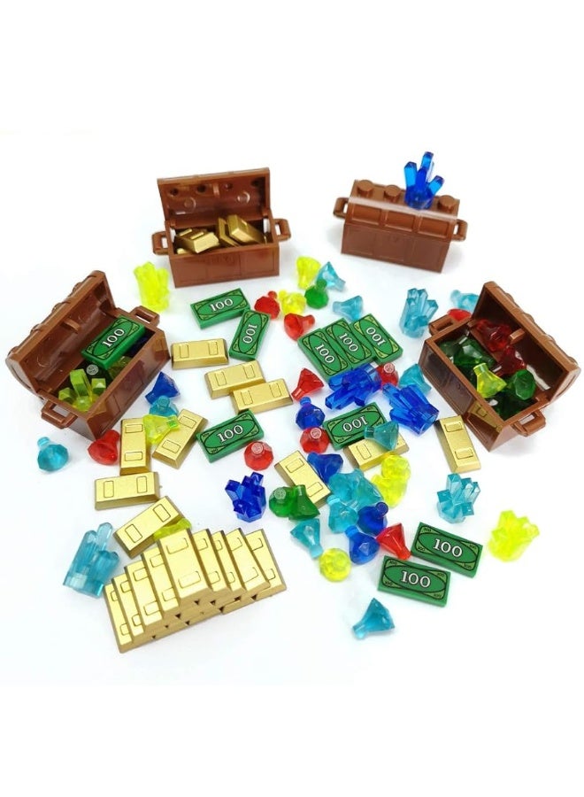 ZHX Treasure Accessories Jewel Chest, Gems Diamonds, Bullion Gold Bar, Crystals, 100 Dollar Bill Cash Toy Pirate Building Blocks Set for Kids 5 6 7 8 Years Old - Image 2