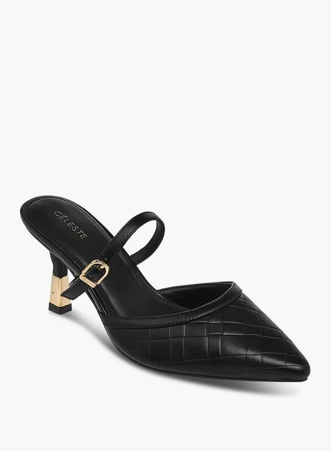 Celeste Women's Textured Pointed Toe Mules with Flared Heel