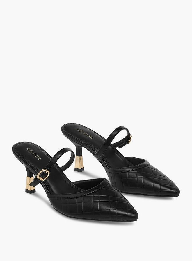 Celeste Women's Textured Pointed Toe Mules with Flared Heel - Image 3