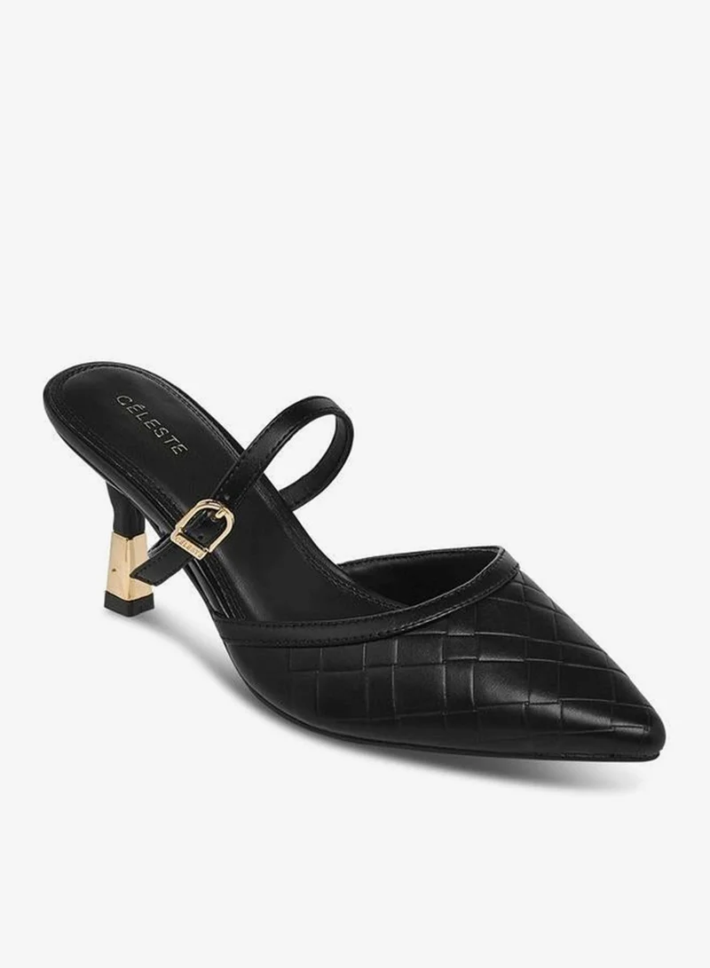 Celeste Women's Textured Pointed Toe Mules with Flared Heel