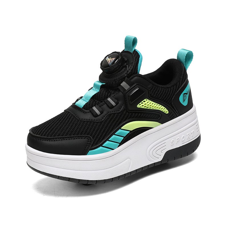 Generic Heol shoes two-wheeled shoe light children summer breathable skates invisible single row roller skates boys and girls sneaker b2252 black green