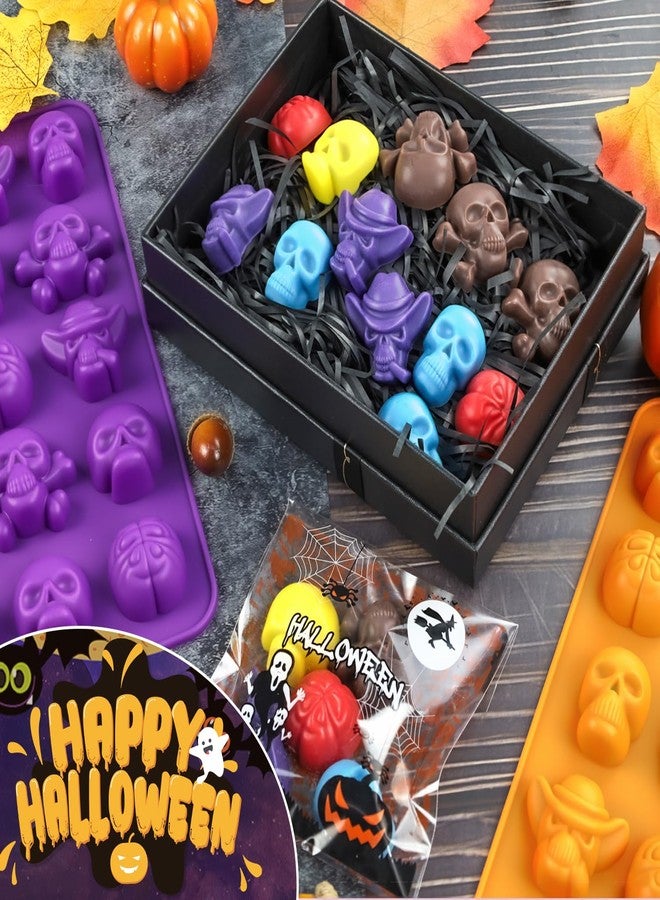 ANSEE Skull Brain Silicone Molds, 2 Pack Halloween Silicone Molds with 100pcs Treat Bags, 20-Cavity 3D Skull & Brain Shape Chocolate Molds for Jelly Gummy Candy Ice Cube Handmade Soap Jelly - Image 2