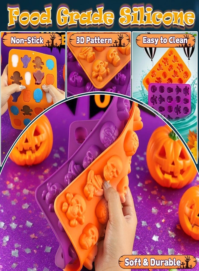 ANSEE Skull Brain Silicone Molds, 2 Pack Halloween Silicone Molds with 100pcs Treat Bags, 20-Cavity 3D Skull & Brain Shape Chocolate Molds for Jelly Gummy Candy Ice Cube Handmade Soap Jelly - Image 3