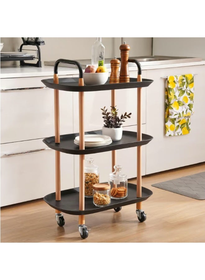 طعم المنزل عربة تخزين متحركة بعجلات ومقبض، مكونة من طبقتين أو ثلاث طبقات - عربة متعددة الأغراض، منظم متنقل موفر للمساحة للمطبخ والحمام والمكتب وغرفة المعيشة، أسود - Image 1