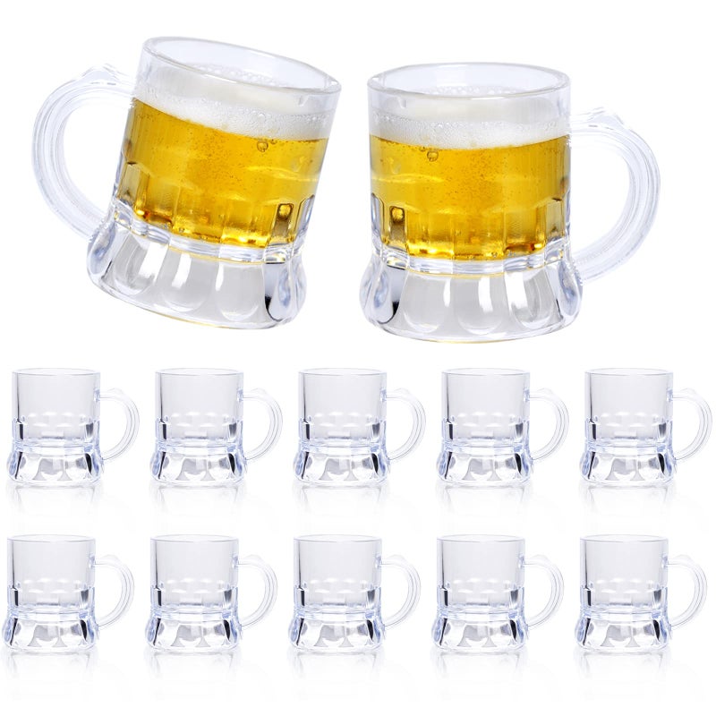 ZZYFGH Mini Beer Mugs 1 Oz Clear Plastic Shot Glasses Beer Mug with Handles for Party 12 Pieces