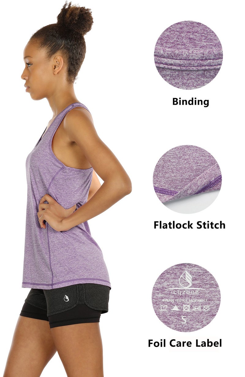icyzone Workout Tank Tops for Women - Racerback Athletic Yoga Tops, Running Exercise Gym Shirts(Pack of 3)(L, Charcoal/Lavender/Peach) - Image 4