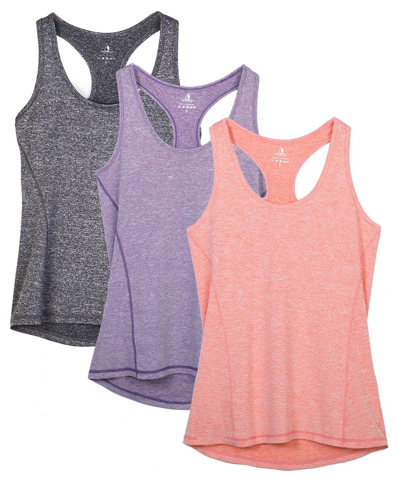 icyzone Workout Tank Tops for Women - Racerback Athletic Yoga Tops, Running Exercise Gym Shirts(Pack of 3)(L, Charcoal/Lavender/Peach) - Image 1