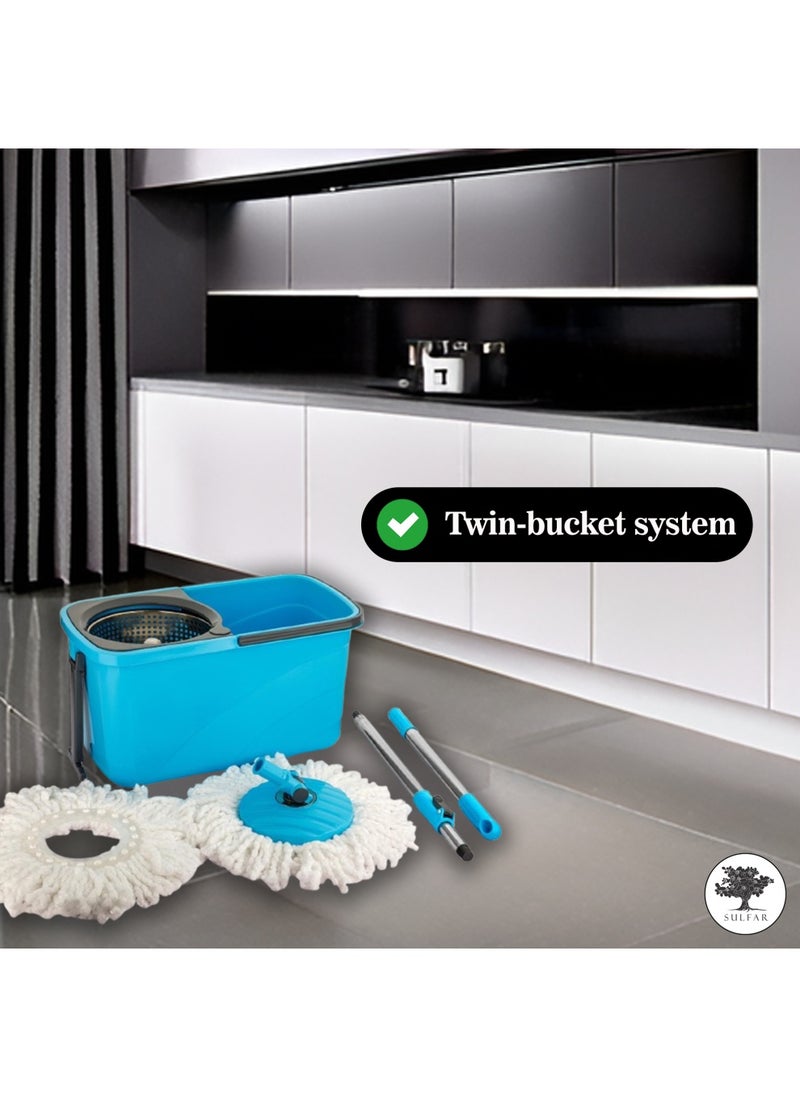 Sulfar Spin Bucket Mop Set with Steel Wringer and Auto-fold Handle, Blue, (1 Extra Refill) - pzsku/ZD34CFAE1BADC9597B190Z/45/_/1733915854/6f529ae7-21ac-44c4-bd73-f09fb0fcdc33