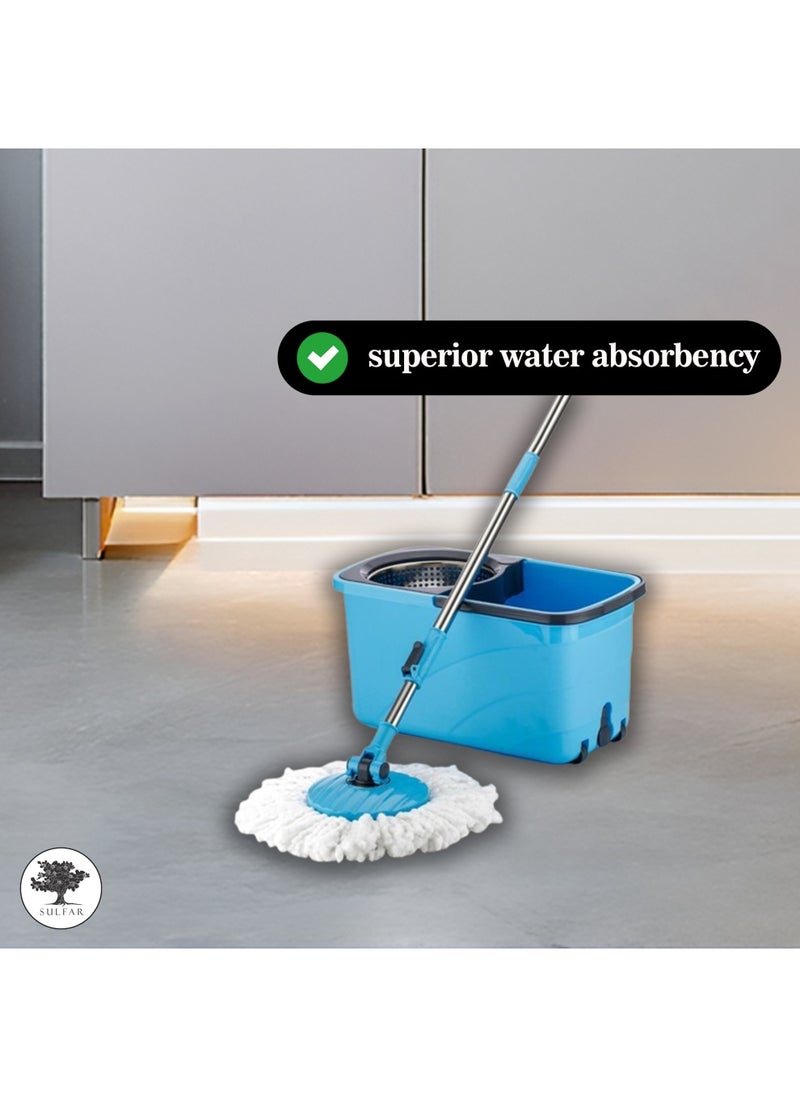 sulfar Sulfar Spin Bucket Mop Set with Steel Wringer and Auto-fold Handle, Blue, (1 Extra Refill)  - Image 3