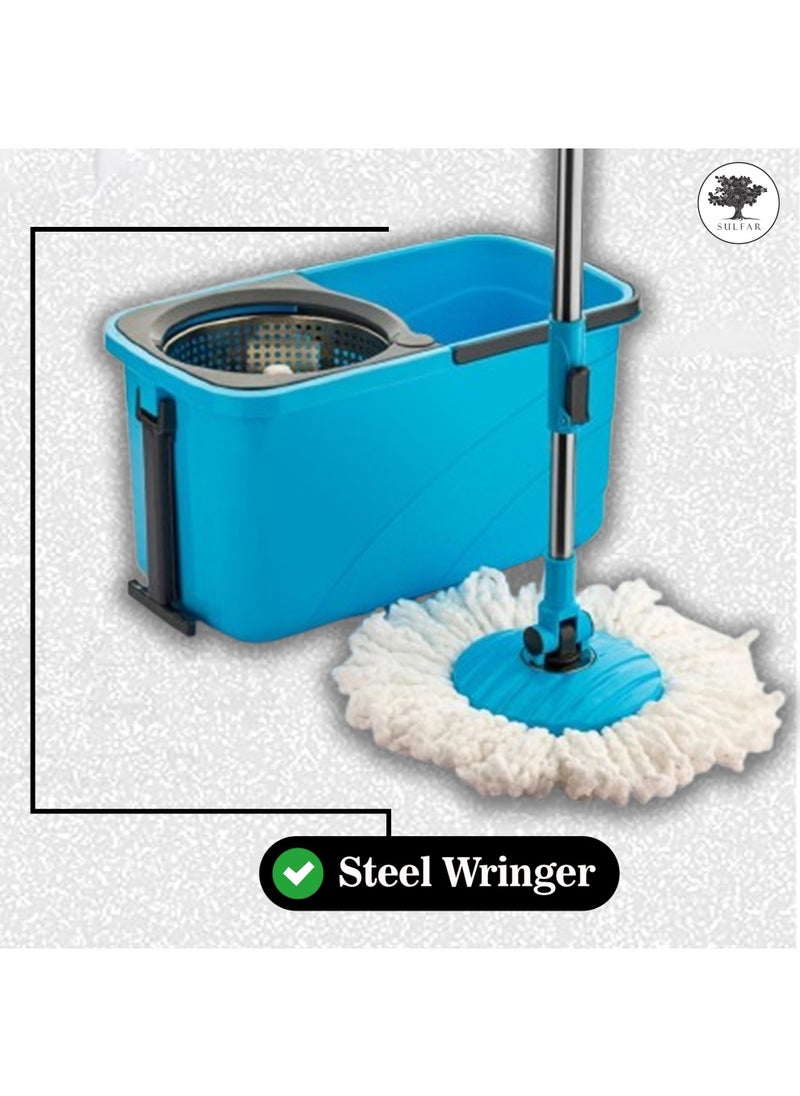 Sulfar Spin Bucket Mop Set with Steel Wringer and Auto-fold Handle, Blue, (1 Extra Refill) - pzsku/ZD34CFAE1BADC9597B190Z/45/_/1733915856/86ef8cd4-9721-4f70-ae64-4559864d3c8d