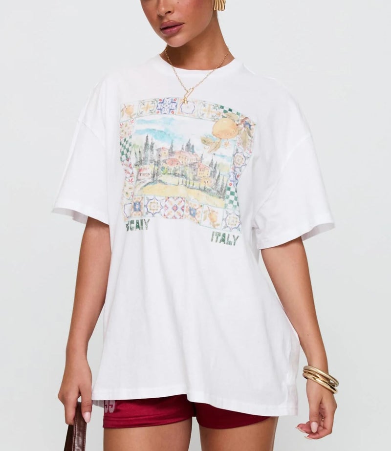 Foidiccx Women Teen Girl Oversized Summer Tops Y2k Cute Loose Fit Short Sleeve Fruit Floral Flower Aesthetic Crew Neck Graphic T Shirts Vintage Beach Baggy Tees (A1 White, L) - Image 2