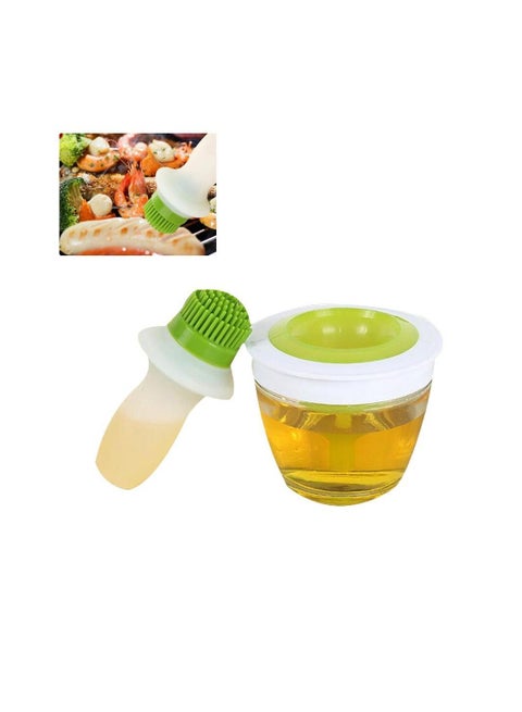 Oil Dispenser Glass Bowl Container and Silicone Pastry Brush for Cooking