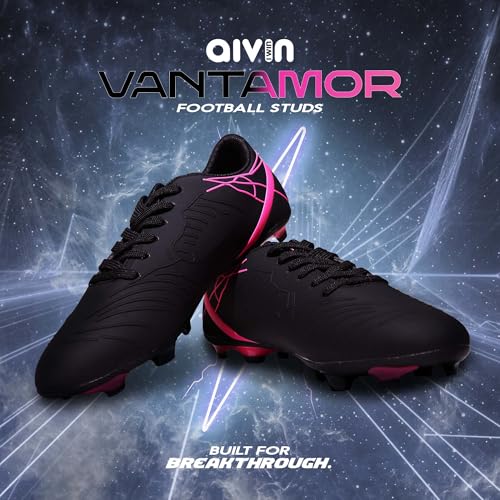 AIVIN VANTAMOR Football Shoes - Black/Pink | Lightweight Comfort & Maximum Grip | Best for Competitive Soccer Players | Sports Cleats | Football Footwear | Football Sports Shoes (Black/Pink, UK Footwear Size System, Adult, Men, Numeric, Medium, 6) - Image 2