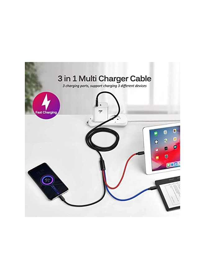 Aioneus كابل 3 في 1 Aioneus كابل شحن متعدد كابل IP كابل USB نوع C كابل Micro USB، كابل شحن سريع متوافق مع iPhone 13 12 11 Galaxy S20 S10 S9 S8 S7 Micro usb Android - Image 3