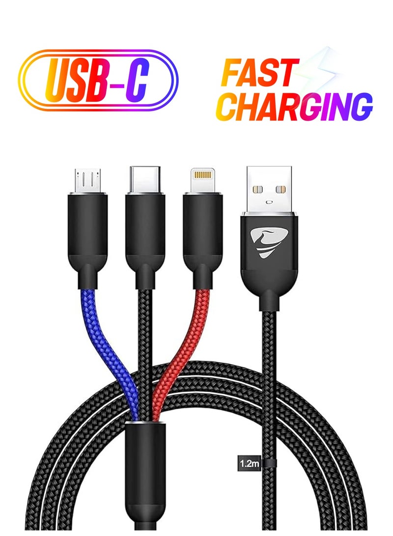 Aioneus كابل 3 في 1 Aioneus كابل شحن متعدد كابل IP كابل USB نوع C كابل Micro USB، كابل شحن سريع متوافق مع iPhone 13 12 11 Galaxy S20 S10 S9 S8 S7 Micro usb Android - Image 1