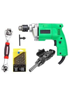 Shopper52 Shopper52 10mm Powerful Electric Drill Machine with 13Pcs Drill Bit Set 18PC Screwdriver Set and 48in1 Wrench Spanner Set  - Image 1