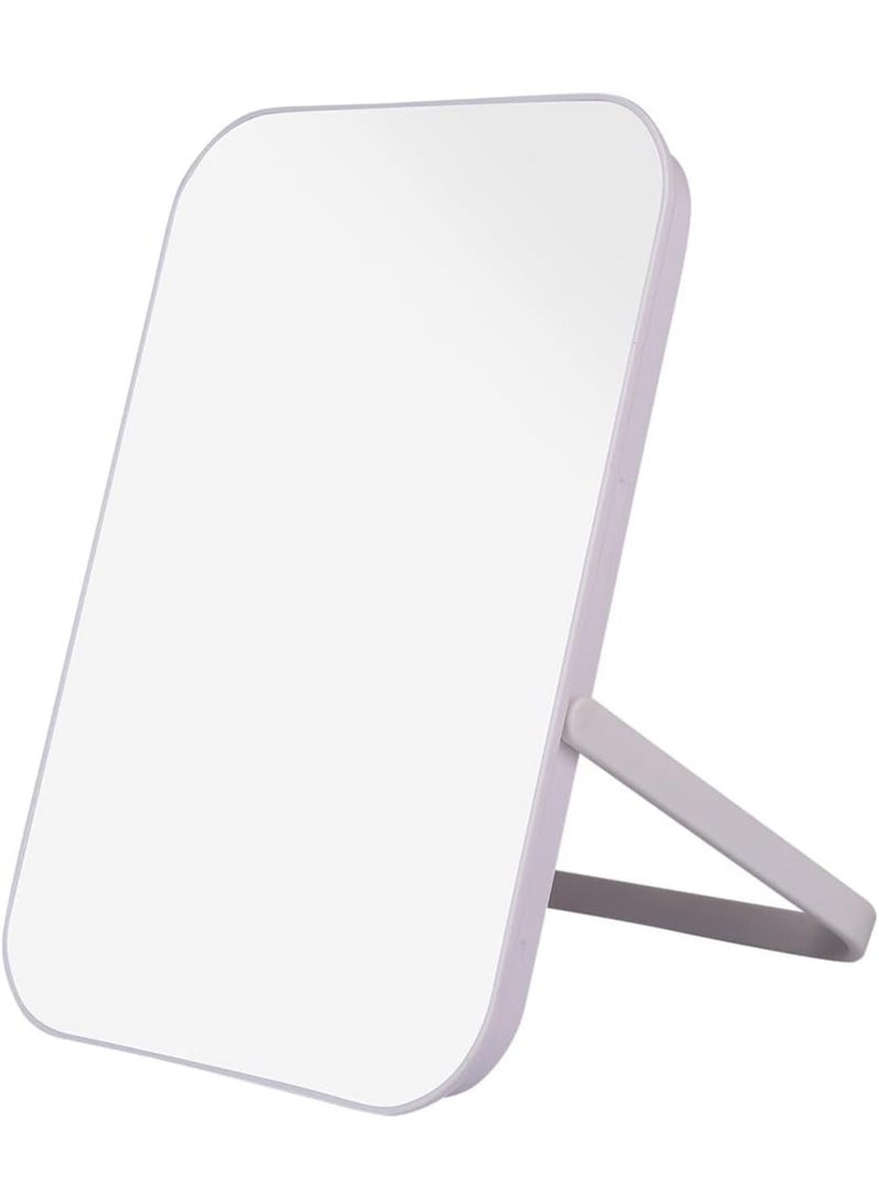 Dual-Use Square Mirror, 8 Inch Portable Folding Tabletop Mirror with 90 Degree Adjustable Stand, Cosmetic Mirror for Travel, Bathroom, and Makeup (White) - Image 1
