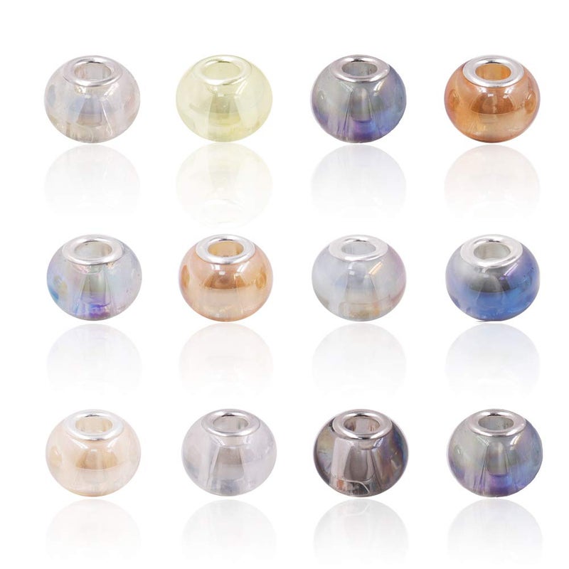Aipridy 100Pcs 15X11Mm Painting Murano Large Hole Glass Beads Mix Color With Silver Brass Cores European Charm Fit Bracelet Necklace (Plating Rainbow) - Image 1