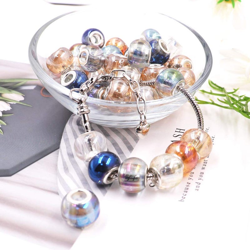 Aipridy 100Pcs 15X11Mm Painting Murano Large Hole Glass Beads Mix Color With Silver Brass Cores European Charm Fit Bracelet Necklace (Plating Rainbow) - Image 2