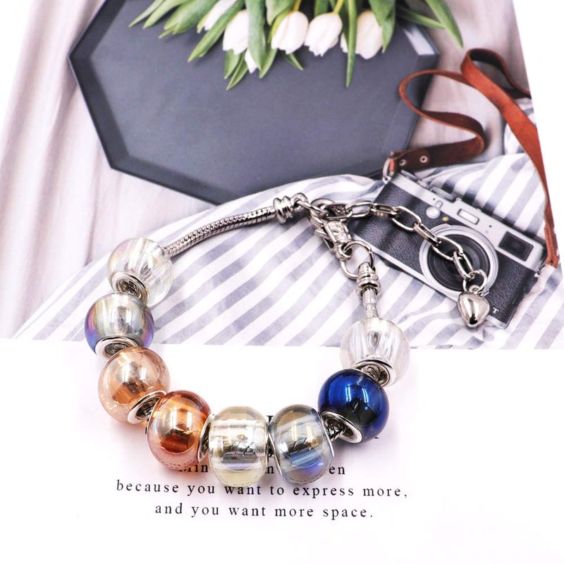 Aipridy 100Pcs 15X11Mm Painting Murano Large Hole Glass Beads Mix Color With Silver Brass Cores European Charm Fit Bracelet Necklace (Plating Rainbow) - Image 5