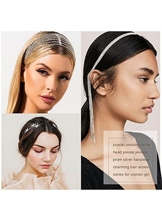 Fdesigner Wedding Crystal Head Chain Dainty Rhinestone Star Headpieces Festival Hairband Hair Pieces Jewelry Bride Pageant Hair Accessories For Women (Gold)  - Image 4