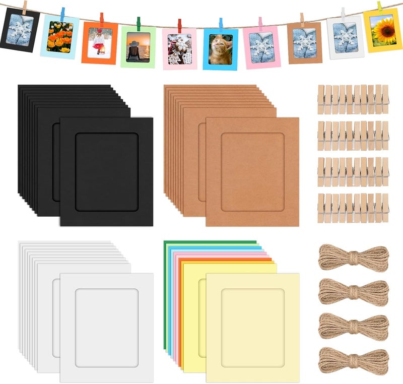 إطارات صور من الورق المقوى، 40 مجموعة من إطارات الصور الورقية مقاس 4 بوصات، تشمل إطارات صور ملونة من الورق المقوى مع مشابك خشبية وخيوط لديكور المنزل - Image 1