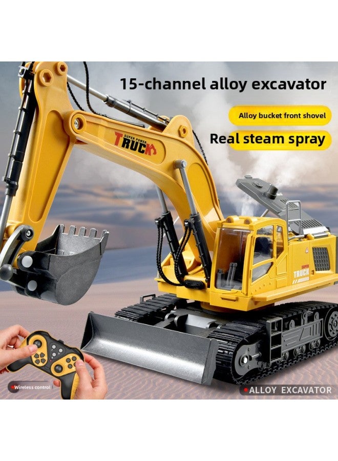 15-way Alloy Remote Control Excavator Charging Children's Toy Car Car Simulation Electric Excavator Engineering Car Excavator-Color:【Kraft Carton】 Super Large 12-way Alloy Bucket Excavator Yellow-Proportion:1 Rechargeable Lithium Battery - Image 2