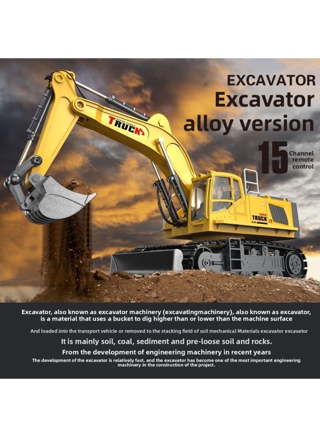 15-way Alloy Remote Control Excavator Charging Children's Toy Car Car Simulation Electric Excavator Engineering Car Excavator-Color:【Kraft Carton】 Super Large 12-way Alloy Bucket Excavator Yellow-Proportion:1 Rechargeable Lithium Battery - Image 3