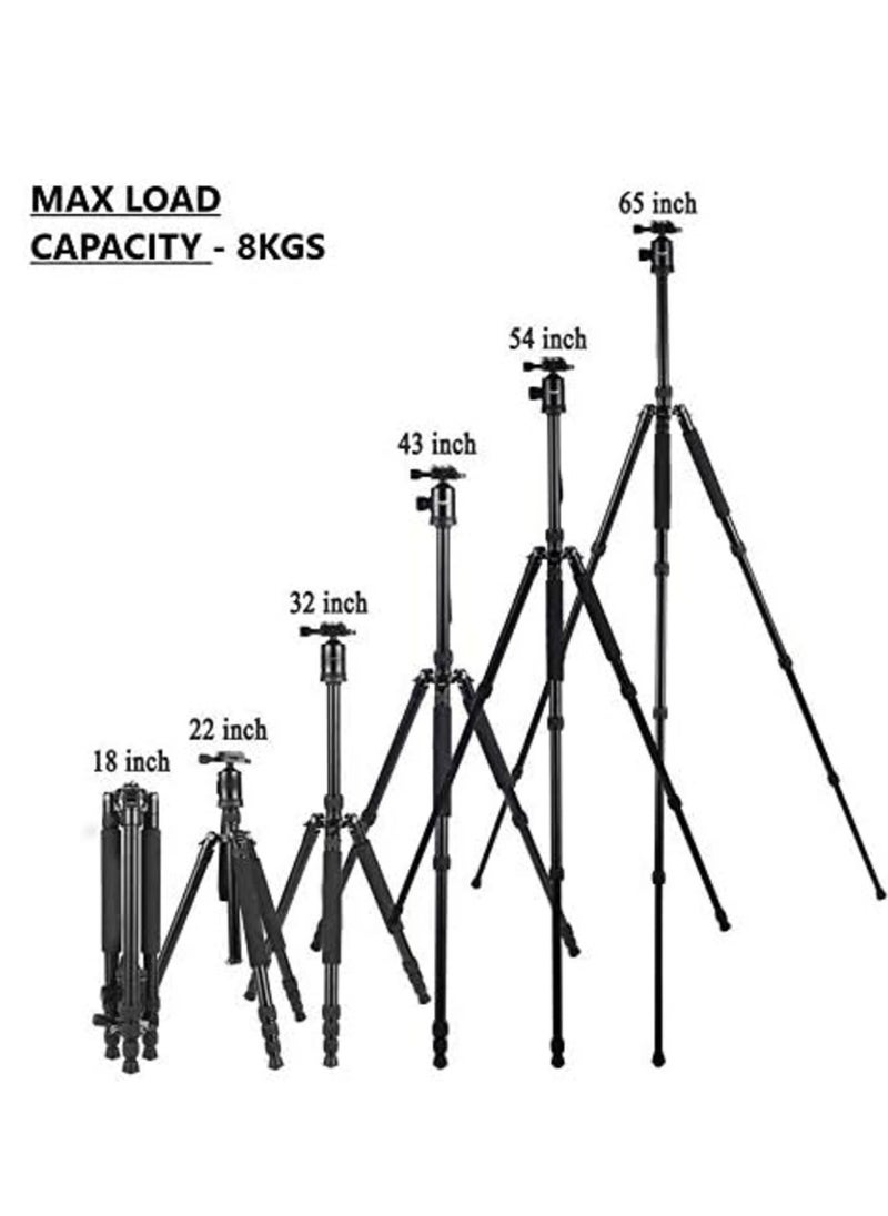 Jmary - Jmary Techlife KT225+NB36-5 Feet Height Aluminium Alloy Professional Tripod and Monopod for All DSLR Cameras - Black - Image 1