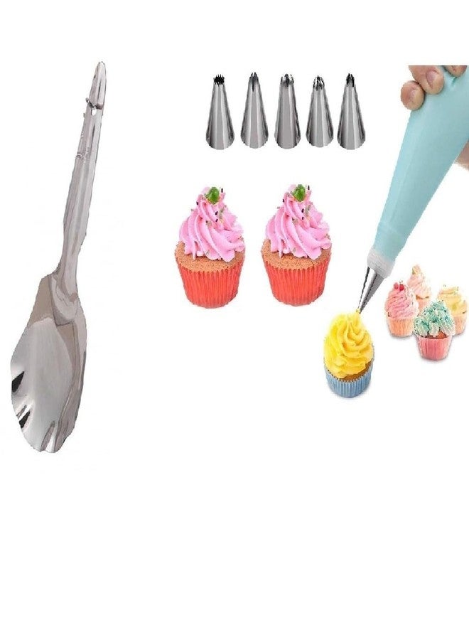 BLUE WONDER Stainless Steel Small Cooking Rice Paltaa Panjaa Combo 6 Pcs Stainless Steel Cake Nozzle, Silicone Icing Piping Bag | Multipurpose | Lightweight | Multicolour | Pack of 2 - Image 5