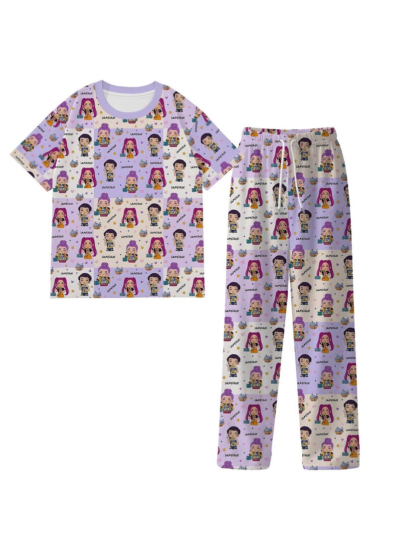 عام **طقم ملابس منزلية Huntrix صيادة الشياطين من K-POP - أكمام طويلة وبنطلون، مقاسات متعددة، بيجاما مريحة للمعجبين** - Image 1