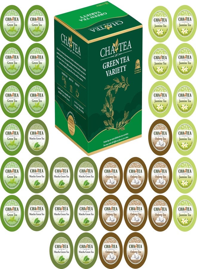 مجموعة شاي أخضر متنوعة من Cha4TEA، 36 كبسولة، لماكينات تحضير القهوة Keurig K-Cup (شاي أخضر ماتشا، شاي أخضر، شاي أخضر ياسمين، شاي أولونغ) - Image 1