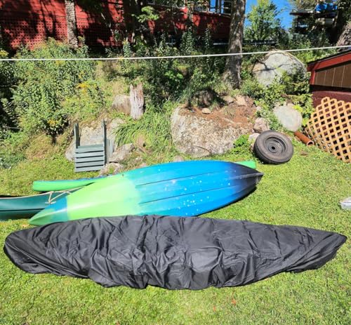 J&C Kayak Covers for Outdoor Storage Waterproof Canoe Cover Dust Proof Fits 8ft 10ft 12ft 13ft 14ft 15 16 17 18ft 19 ft 210D Polyester Anti Sunlight Fishing Boat Protector - Image 3