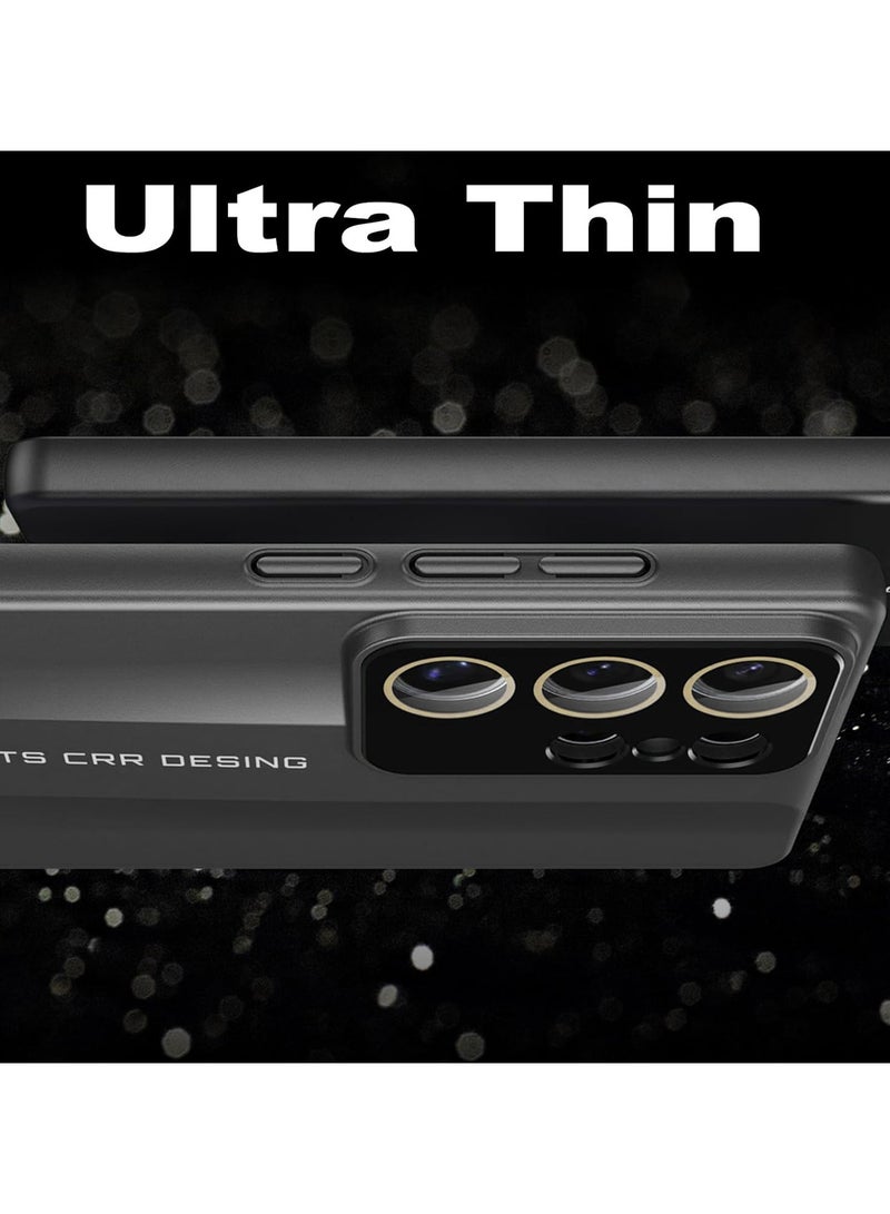 حافظة لهاتف سامسونج جالاكسي S25 ألترا، حماية كاملة للعدسة غلاف مضاد للصدمات نحيف أنيق من جلد PC خلفي غلاف أعمال (أسود) - Image 3