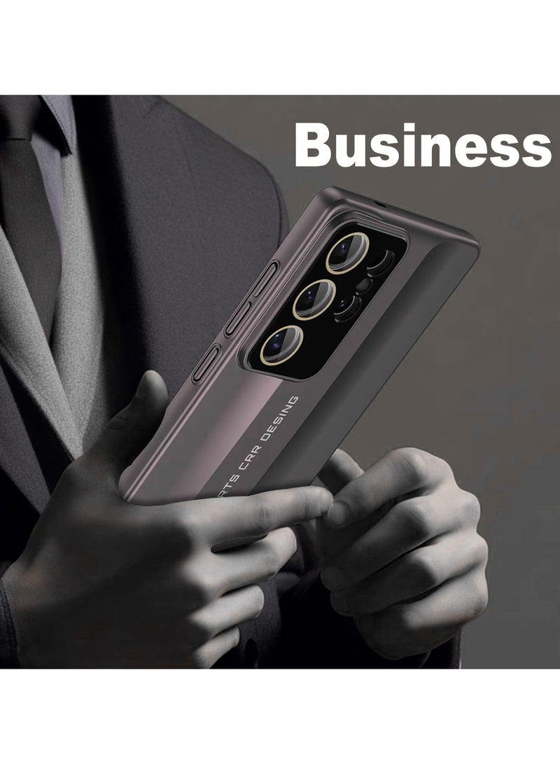 حافظة لهاتف سامسونج جالاكسي S25 ألترا، حماية كاملة للعدسة غلاف مضاد للصدمات نحيف أنيق من جلد PC خلفي غلاف أعمال (أسود) - Image 4