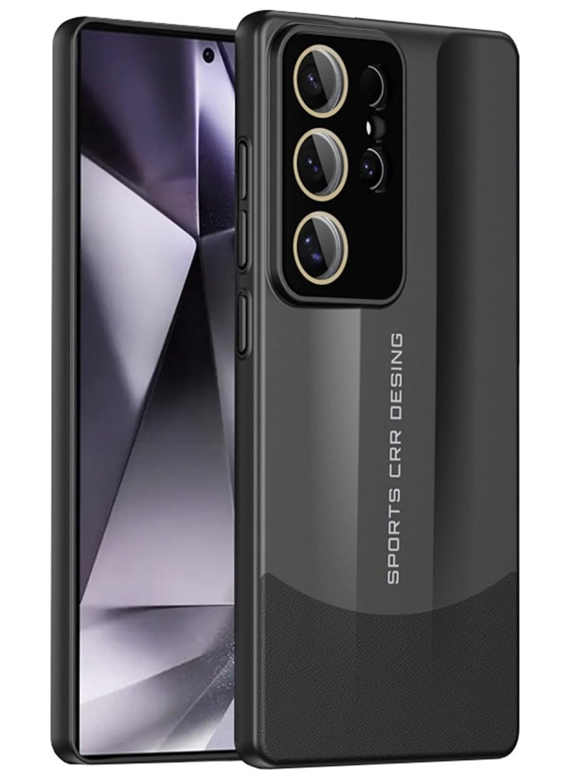 حافظة لهاتف سامسونج جالاكسي S25 ألترا، حماية كاملة للعدسة غلاف مضاد للصدمات نحيف أنيق من جلد PC خلفي غلاف أعمال (أسود) - Image 1