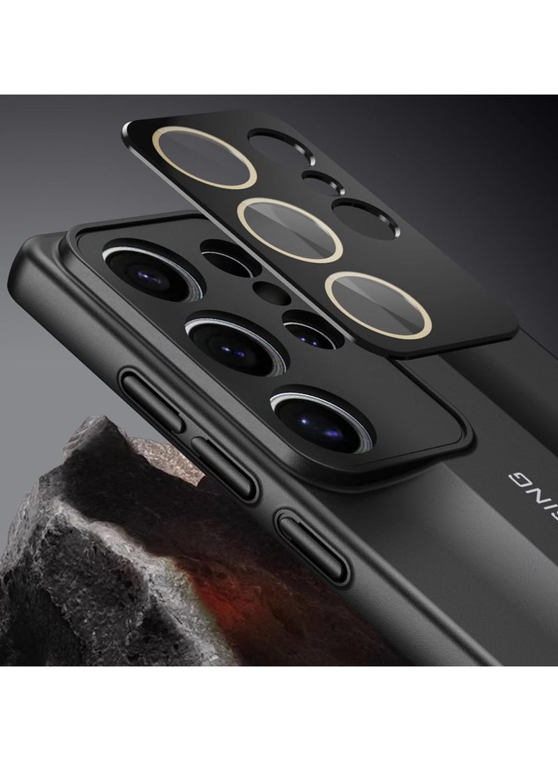 حافظة لهاتف سامسونج جالاكسي S25 ألترا، حماية كاملة للعدسة غلاف مضاد للصدمات نحيف أنيق من جلد PC خلفي غلاف أعمال (أسود) - Image 2