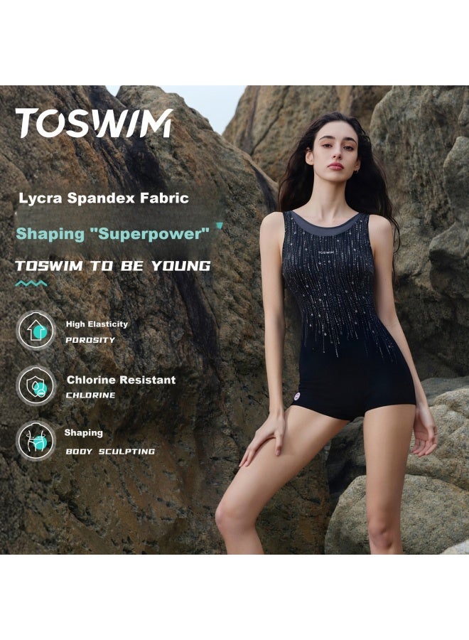 Toswim New Women's Swimsuit Hot Spring Swimwear Beach Vacation Racing Swimsuit Premium Silver Dream Starry XL - Image 1