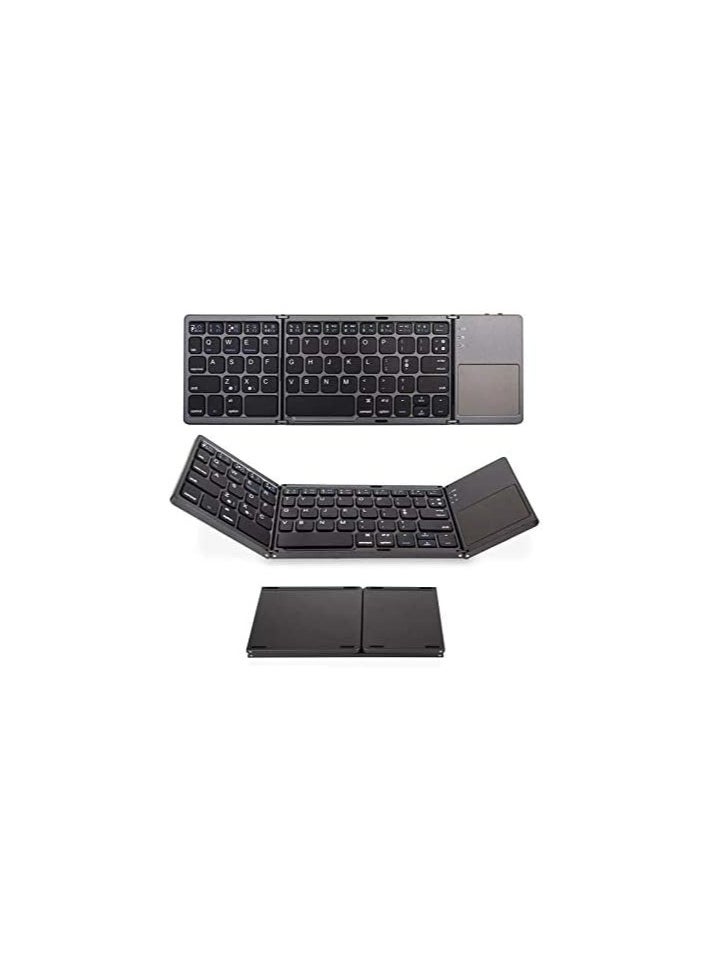 ماركة غير محددة - كيبورد لاسلكي قابل للطي رفيع بتقنية البلوتوث مع لوحة لمس وشحن USB لأجهزة الأندرويد والويندوز واللاب توب – رمادي - Image 1