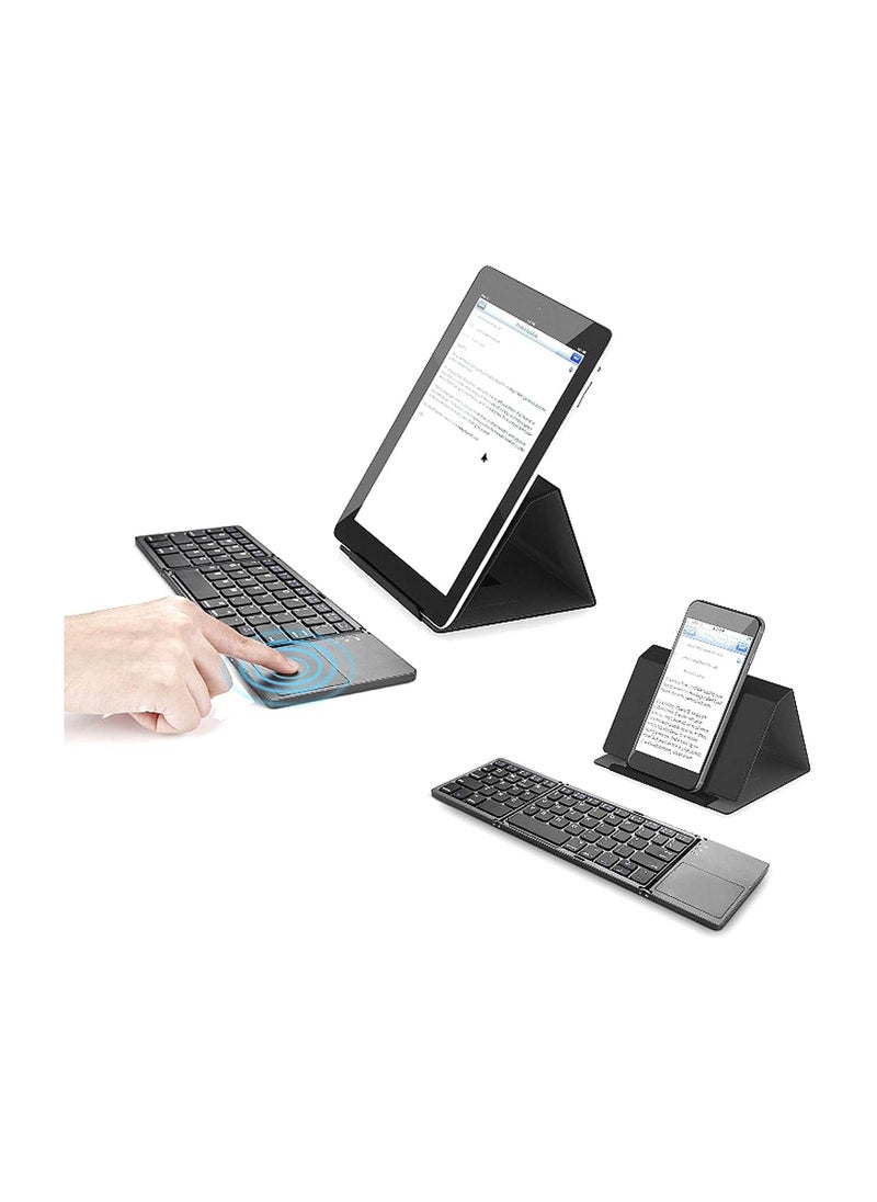 ماركة غير محددة - كيبورد لاسلكي قابل للطي رفيع بتقنية البلوتوث مع لوحة لمس وشحن USB لأجهزة الأندرويد والويندوز واللاب توب – رمادي - Image 1