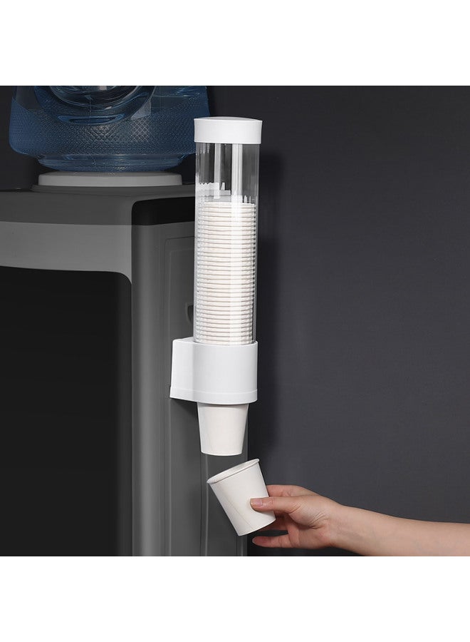 Disposable Cup Holder Automatic Cup Taker Punch-free Wall-mounted Dustproof Paper Cup Holder Water Dispenser Household Storage Sub-Color:White Short Style + 50 Paper Cups - Image 5